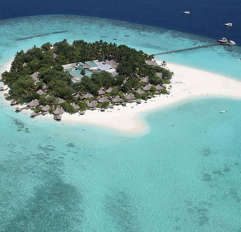 Île de l'hôtel Bayan Tree Vabbinfaru aux Maldives.